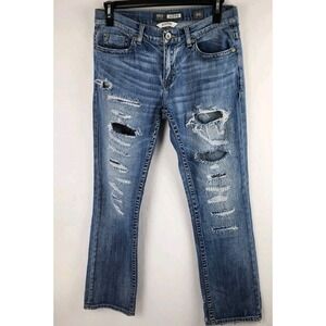 BKE Aiden Jeans Mens Size 31 Blue Bootleg Distressed Stretch Denim Medium Wash